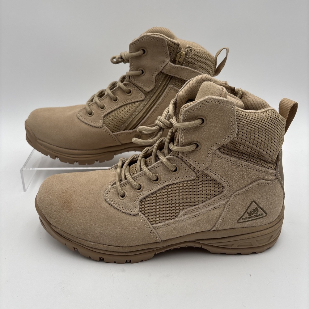 Ryno Gear 6" Coolmax Vented Beige Tactical Boots Mens Size 8.5 Side Zip Army NEW